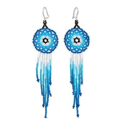 Alternate image for Glass Beaded Waterfall Earrings in Blue from Mexico Foam of the Sea