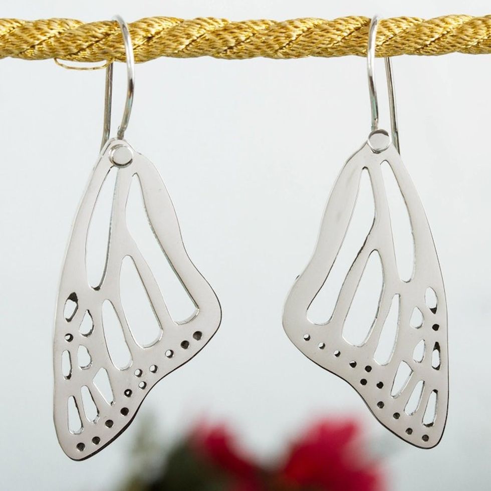 Sterling Silver Butterfly Wing Dangle Earrings from Mexico 'Lovely Wings'