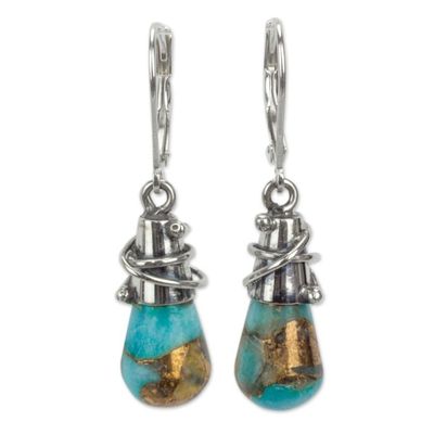 Alternate image for Sterling Silver and Composite Amazonite Earrings from Mexico Golden Sea Currents