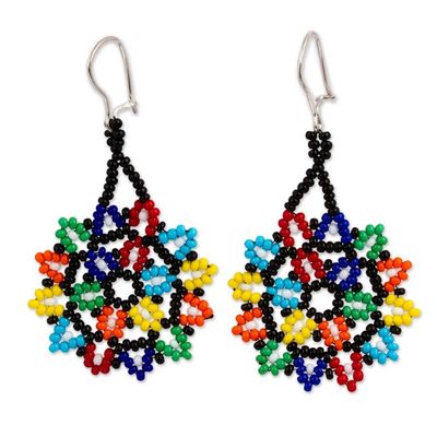 Alternate image for Multicolored Star-Shaped Glass Beaded Earrings from Mexico Colorful Stars