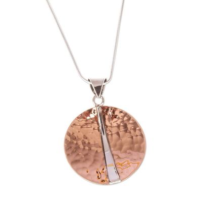 Alternate image for Mexican 925 Sterling Silver and Copper Pendant Necklace Contemporary Contrasts