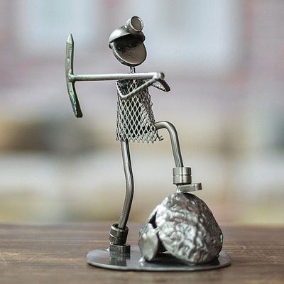 Alternate image for Upcycled Metal Sculpture of Miner at Work in Mexico Rustic Miner