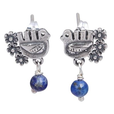 Alternate image for Floral Dove Lapis Lazuli Dangle Earrings from Mexico Lapis lazuli dangle earrings