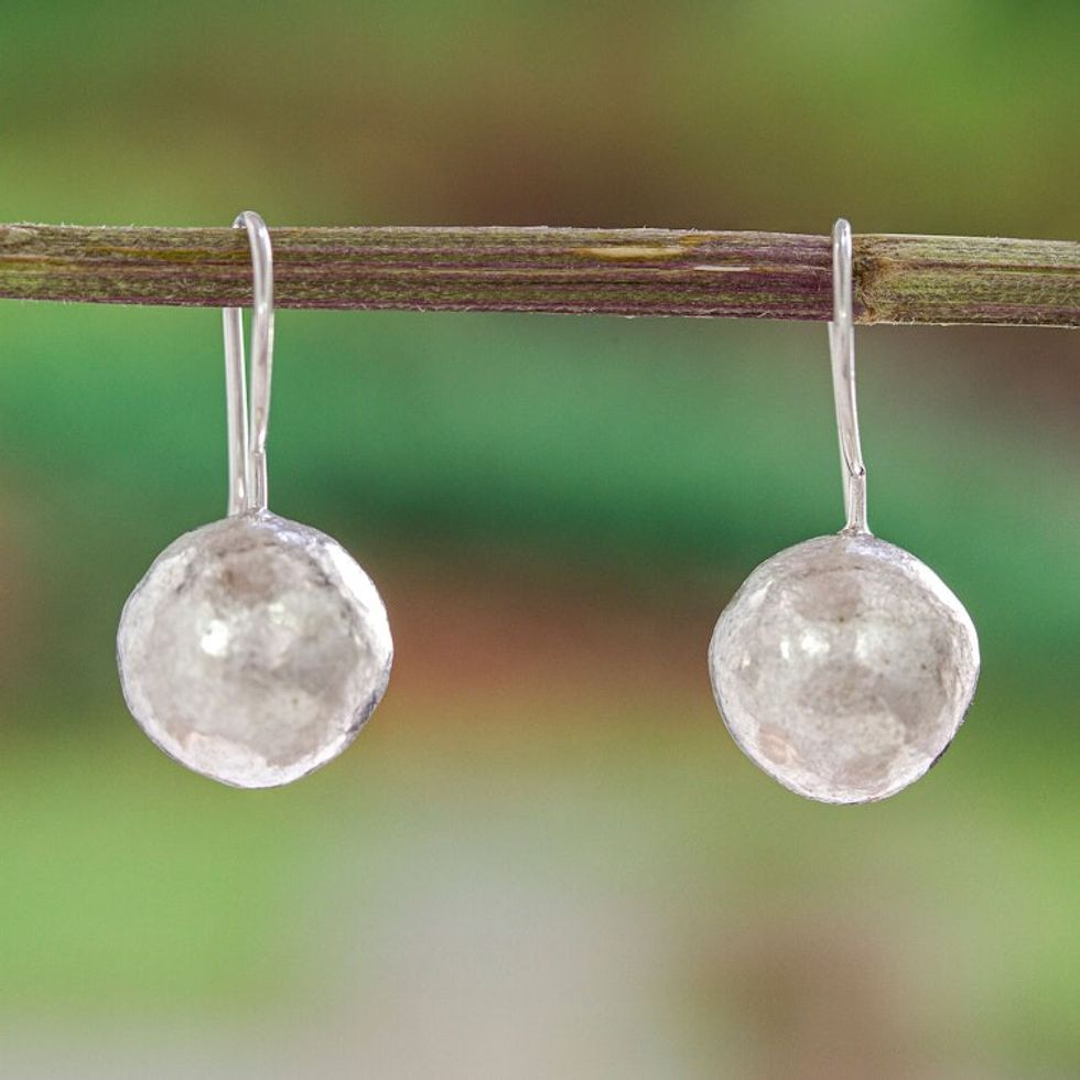 Hand Made Sterling Silver Round Drop Earrings from Mexico 'Nature's Treasures'