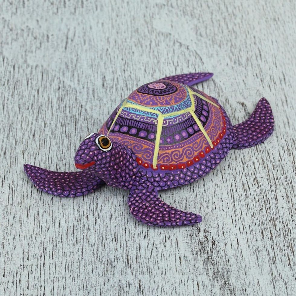 Handcrafted Copal Wood Alebrije Turtle Figurine 'Exquisite Turtle'