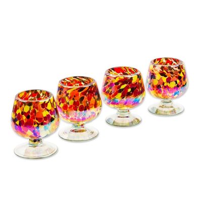 Alternate image for Set of 4 Multicolored Snifters Handblown from Recycled Glass Bright Confetti