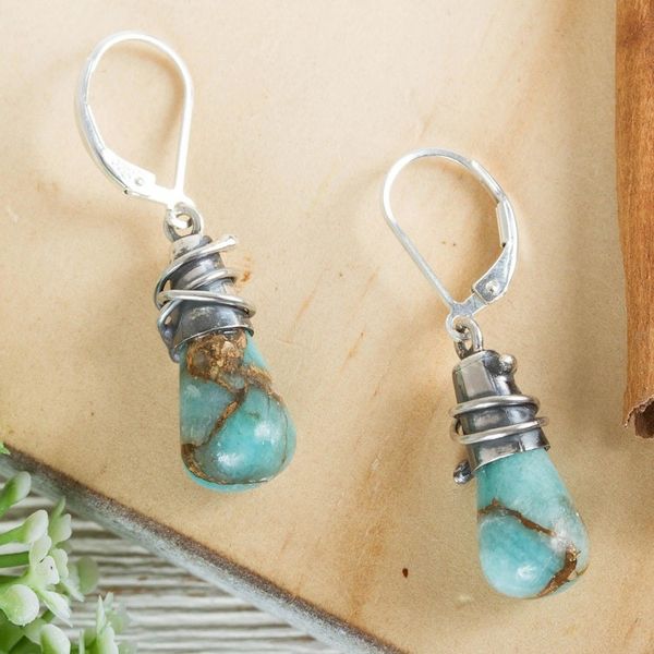 Alternate image for Sterling Silver and Composite Amazonite Earrings from Mexico Golden Sea Currents