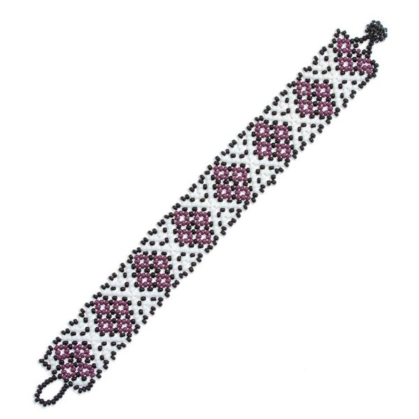 Alternate image for Hand Beaded Bracelet from Mexico Peyote Flower in Plum