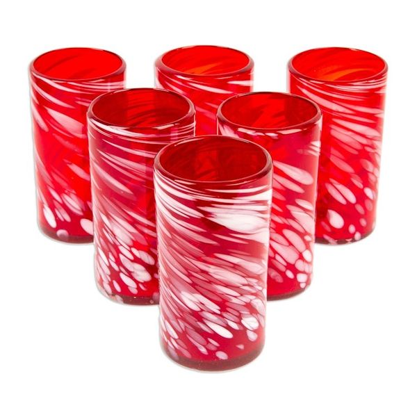 Alternate image for Set of 6 Red Artisan Crafted Hand Blown Glasses Festive Red