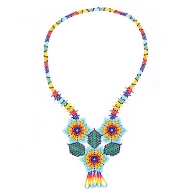 Alternate image for Floral Huichol Glass Beaded Necklace from Mexico Huichol Trio