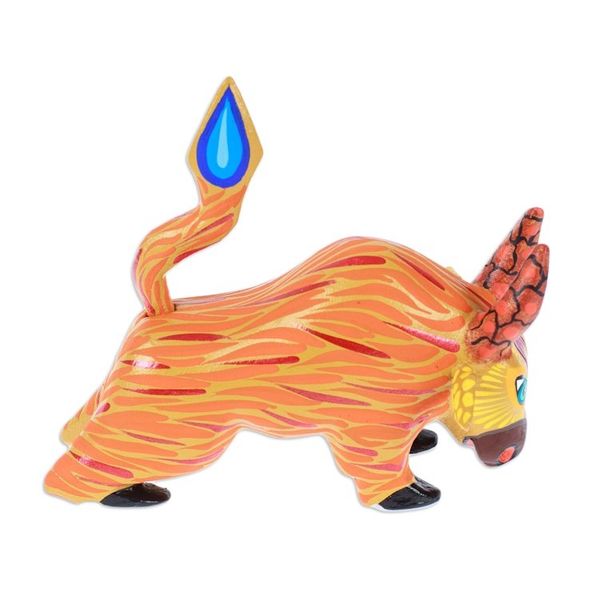 Alternate image for Hand-Painted Orange and Red Flaming Alebrije Bull Figurine Flaming Force