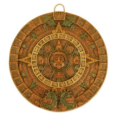 Alternate image for Aztec Fifth Sun Calendar Museum Replica Ceramic Wall Art Fifth Sun in Orange