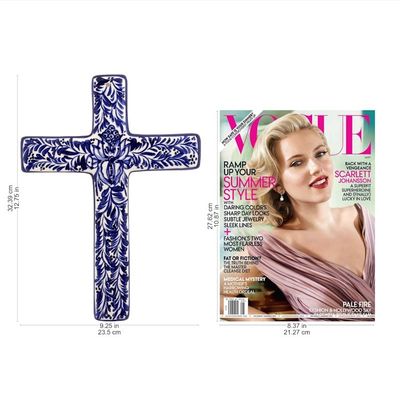 Alternate image for Blue and Ivory Artisan Crafted Ceramic Mexican Wall Cross Blue Leaves