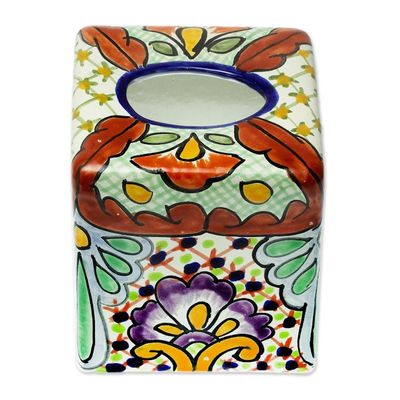 Alternate image for Talavera-Style Tissue Box Cover Hidalgo Bouquet