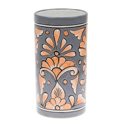 Alternate image for Handcrafted Floral Ceramic Vase in Grey and Orange Grey Salon