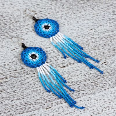 Alternate image for Glass Beaded Waterfall Earrings in Blue from Mexico Foam of the Sea