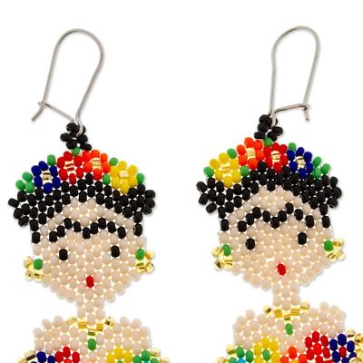 Alternate image for Frida Kahlo Glass Beaded Dangle Earrings from Mexico Golden Frida