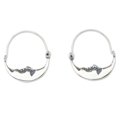 Alternate image for Vintage Style Handcrafted Silver Crescent Moon Hoop Earrings Moon at Rest
