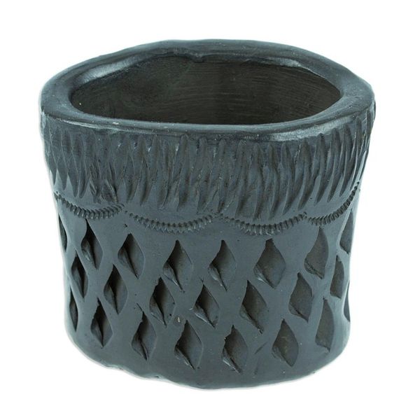 Alternate image for Barro Negro Black Ceramic Mini Flower Pot Handmade in Mexico Oval  Diamonds