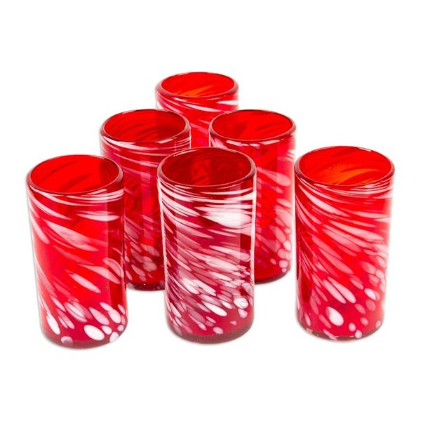 Alternate image for Set of 6 Red Artisan Crafted Hand Blown Glasses Festive Red