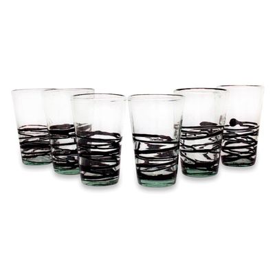 Alternate image for Set of 6 Hand Blown Black Spiral Glass Tumblers from Mexico Ebony Spin