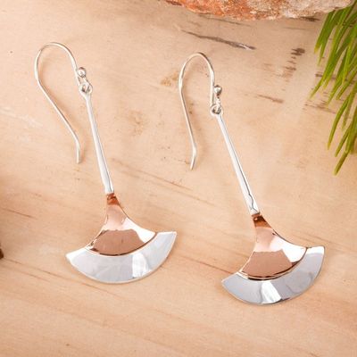 Alternate image for Fan-Shaped Sterling Silver and Copper Dangle Earrings Elegant Crescents