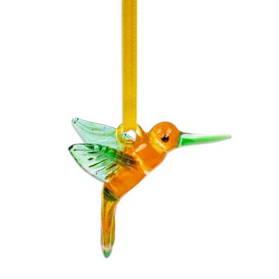 Alternate image for Handblown Recycled Glass Hummingbird Ornament in Green Green Paradise Hummingbird