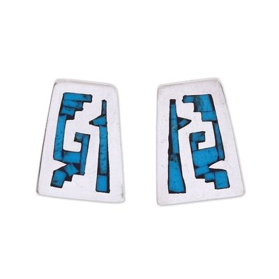 Alternate image for Pre-Hispanic Sterling Silver Drop Earrings from Mexico Sky Blue Pyramids