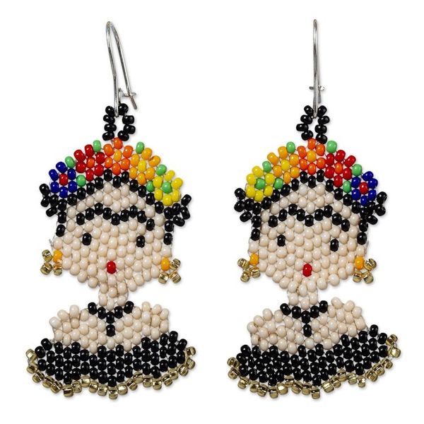 Alternate image for Handmade Beaded Frida Dangle Earrings Frida in Black
