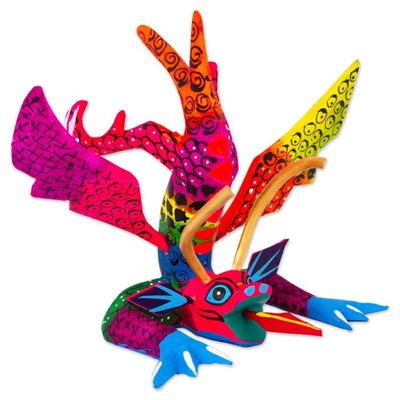 Alternate image for Colorful Hand Carved and Painted Dragon Alebrije Figurine Acrobatic Dragon