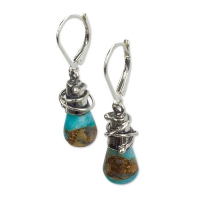 Alternate image for Sterling Silver and Composite Amazonite Earrings from Mexico Golden Sea Currents