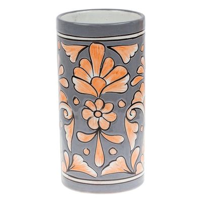 Alternate image for Handcrafted Floral Ceramic Vase in Grey and Orange Grey Salon
