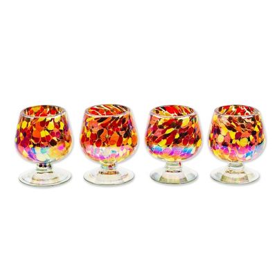 Alternate image for Set of 4 Multicolored Snifters Handblown from Recycled Glass Bright Confetti