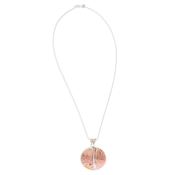 Alternate image for Mexican 925 Sterling Silver and Copper Pendant Necklace Contemporary Contrasts