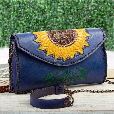 Alternate image for Hand Tooled Sunflower Motif Clutch or Shoulder Bag Golden Sunflower