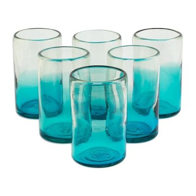 Alternate image for Turquoise Recycled Glass Tumblers from Mexico Set of 6 Tall Cooling Aquamarine