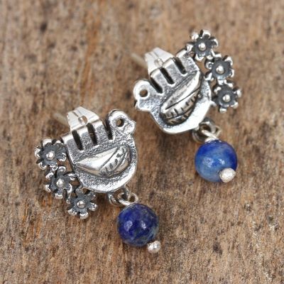 Alternate image for Floral Dove Lapis Lazuli Dangle Earrings from Mexico Lapis lazuli dangle earrings