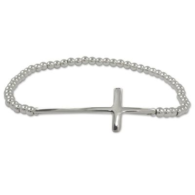 Alternate image for Handcrafted Beaded Cross Bracelet of Taxco Silver My Faith