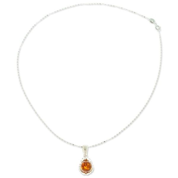 Alternate image for 925 Sterling Silver and Amber Pendant Necklace from Mexico Sweet Porcupine Treasure