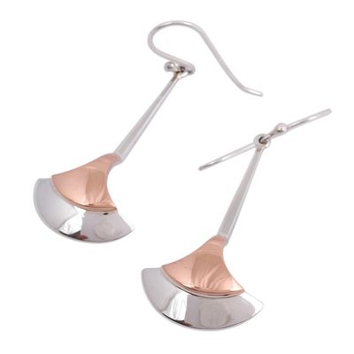 Alternate image for Fan-Shaped Sterling Silver and Copper Dangle Earrings Elegant Crescents