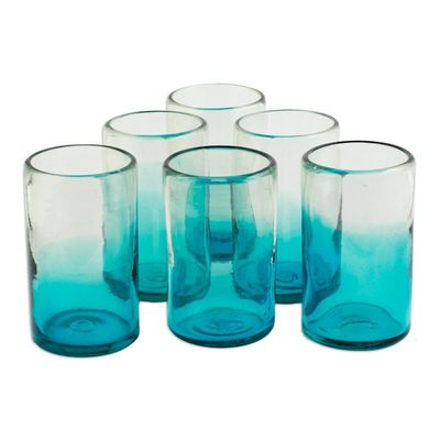 Alternate image for Turquoise Recycled Glass Tumblers from Mexico Set of 6 Tall Cooling Aquamarine