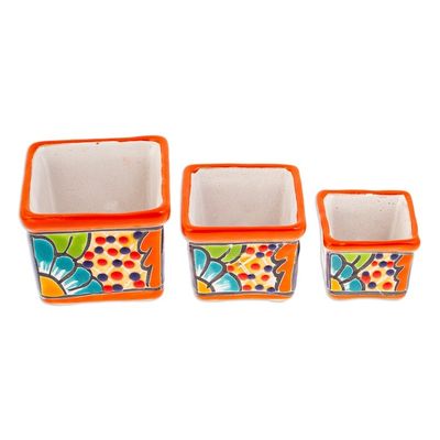Alternate image for Set of 3 Handmade Hacienda Ceramic Flower Pots in Saffron Hacienda Bouquet in Saffron