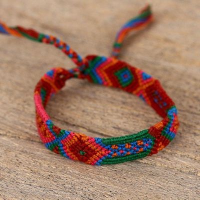 Alternate image for Colorful Cotton Wristband Bracelets from Mexico Set of 3 Deep Color