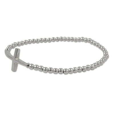Alternate image for Handcrafted Beaded Cross Bracelet of Taxco Silver My Faith