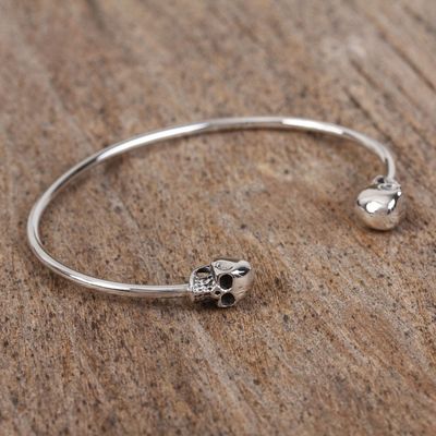 Alternate image for Sterling Silver Cuff Bracelet with Skulls from Mexico Skulls of Tradition