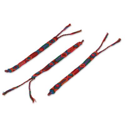 Alternate image for Colorful Cotton Wristband Bracelets from Mexico Set of 3 Deep Color