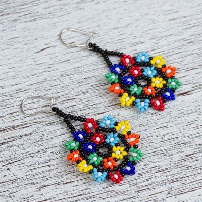 Alternate image for Multicolored Star-Shaped Glass Beaded Earrings from Mexico Colorful Stars