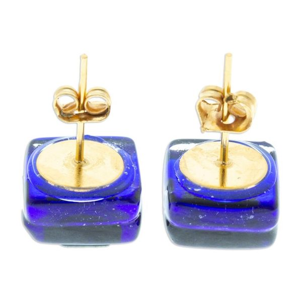 Alternate image for Blue  Green Fused Glass Mosaic Stud Earrings from Mexico Blue  Green Dichroic