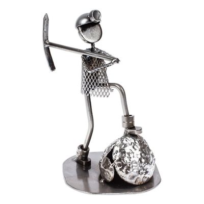 Alternate image for Upcycled Metal Sculpture of Miner at Work in Mexico Rustic Miner