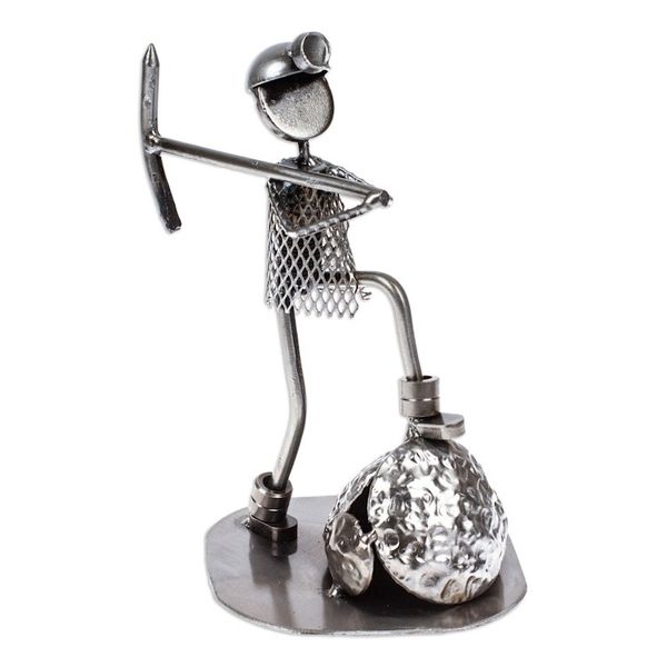 Alternate image for Upcycled Metal Sculpture of Miner at Work in Mexico Rustic Miner